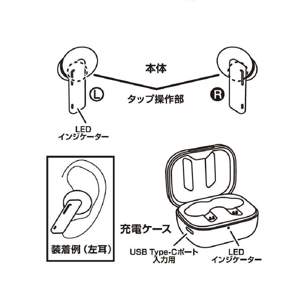 カシムラ 完全ワイヤレス ステレオイヤホン 高音質 BK BL112