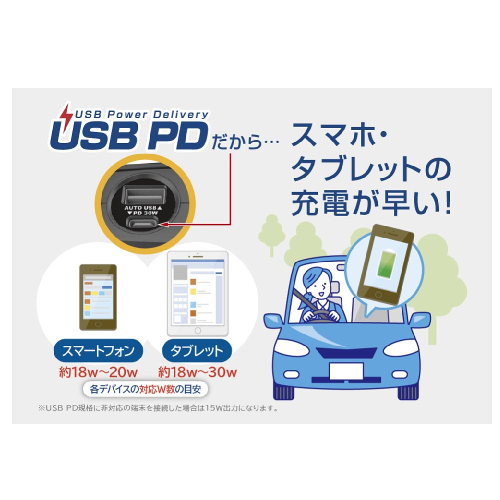 Kashimura 2-Outlet Separate Socket PD30W/Reversible USB Auto Detection KX247