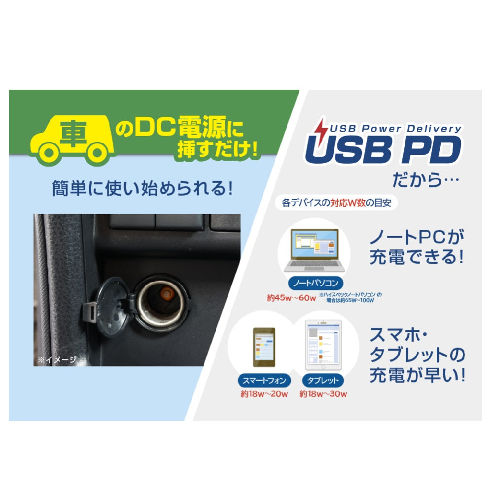 Kashimura DC/AC Inverter 150W + USB-A/USB-C KD262