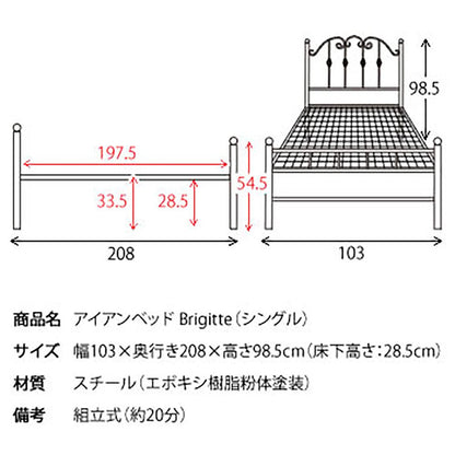 Iron Bed Single BSK-905SS BK Assembly Required
