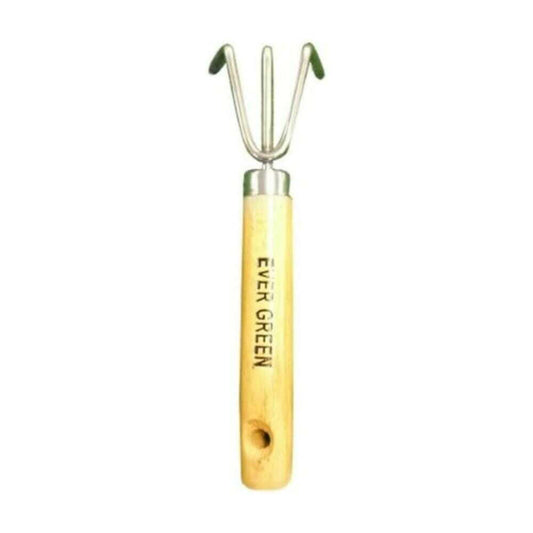 Daisin Wooden Handle Stainless Mini Rake 3 Prong