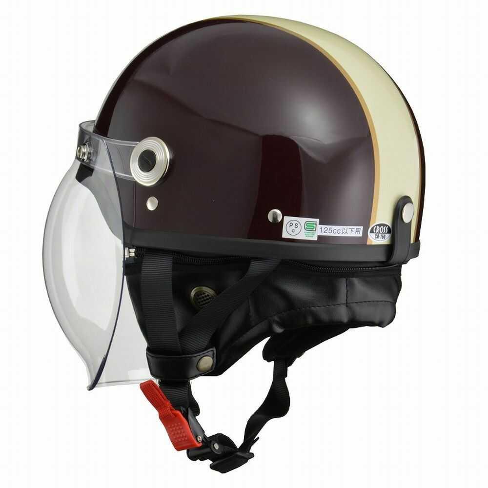 Lead Industry CROSS Half Helmet with Bubble Shield Brown x Ivory CR760 BRIV