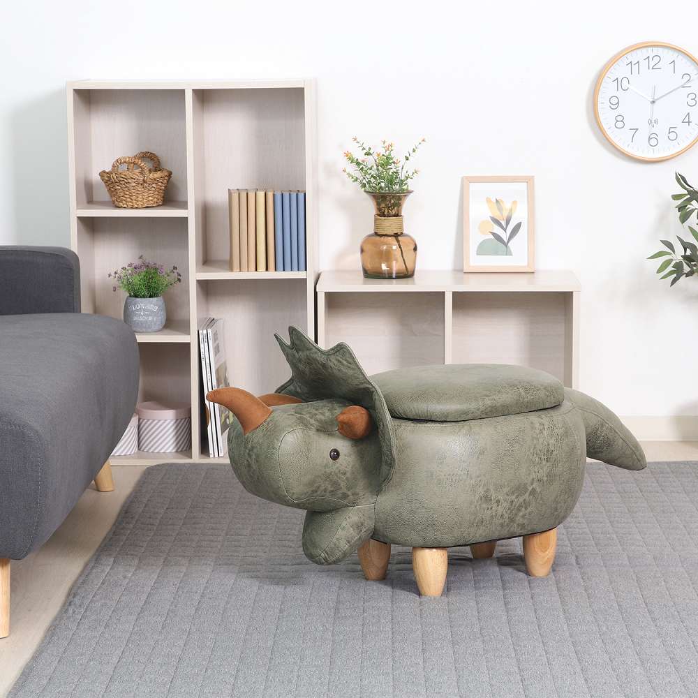 Animal Stool with Storage Dinosaur Green 34928