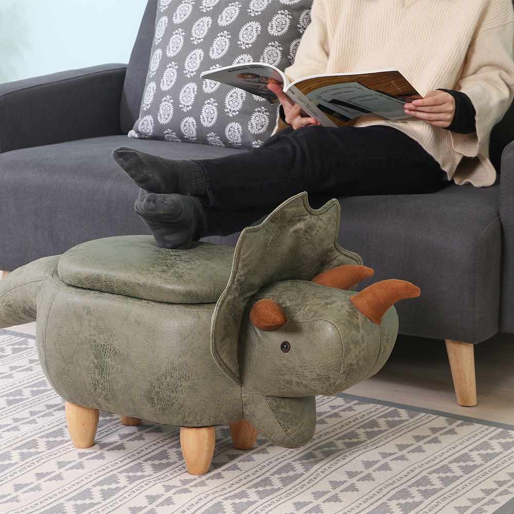 Animal Stool with Storage Dinosaur Green 34928