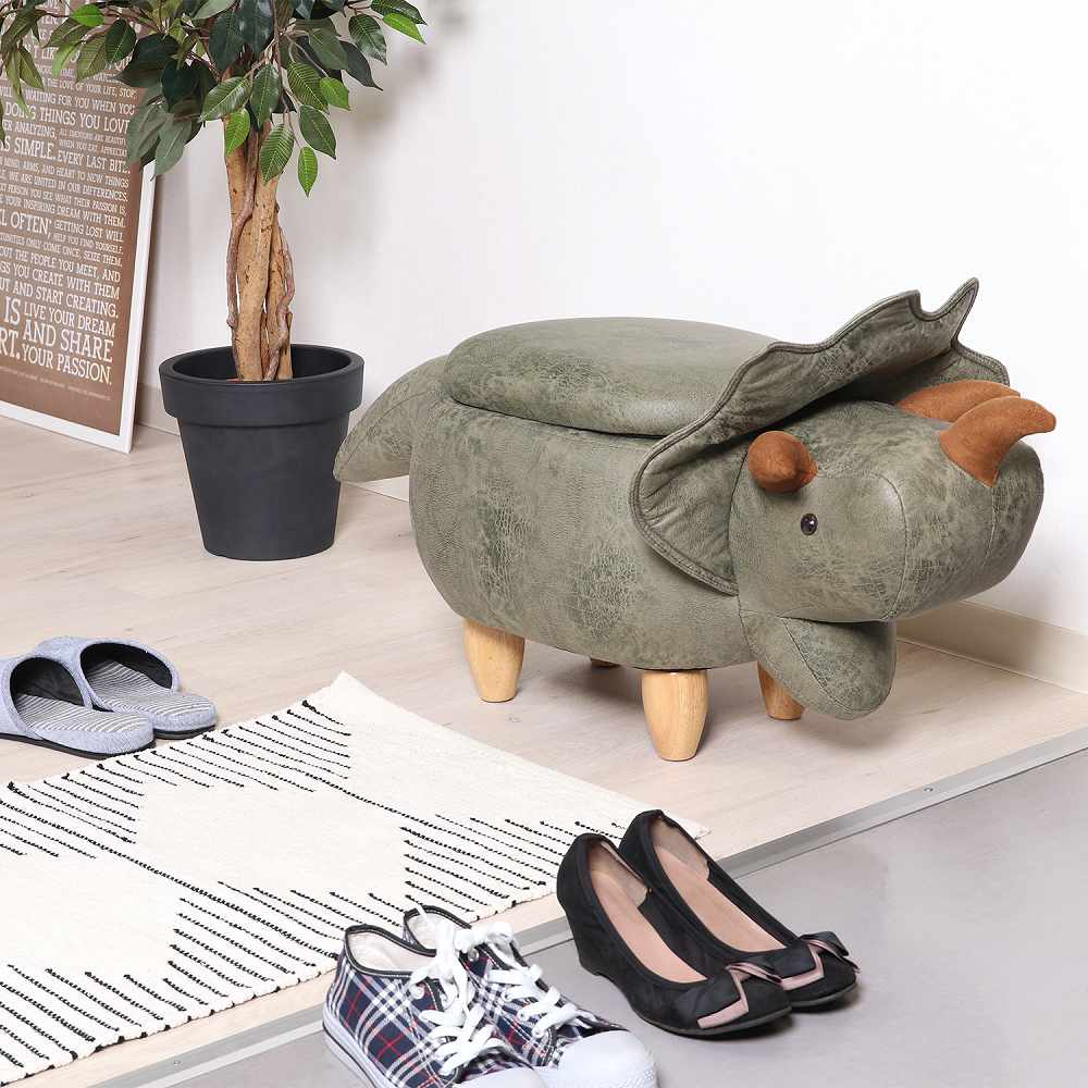 Animal Stool with Storage Dinosaur Green 34928