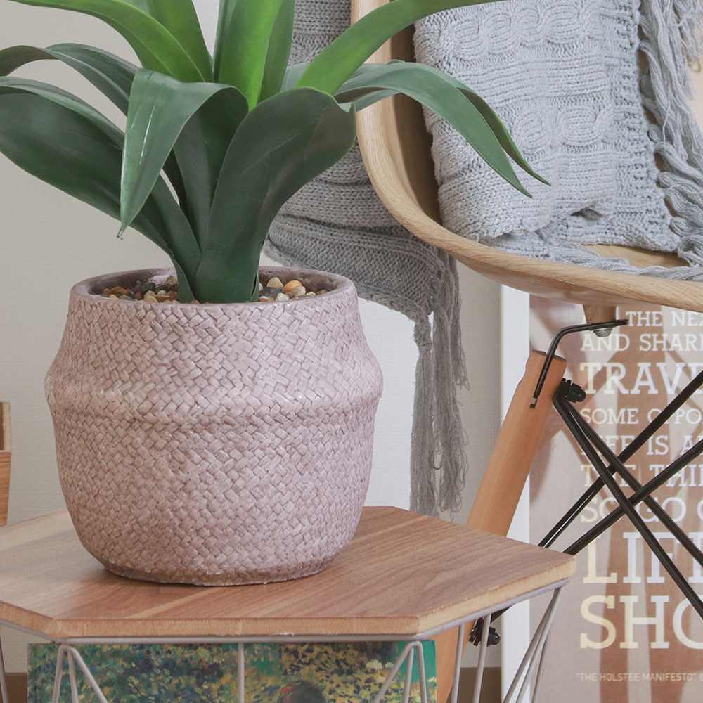 Fake Green Agave Cement Pot 41135