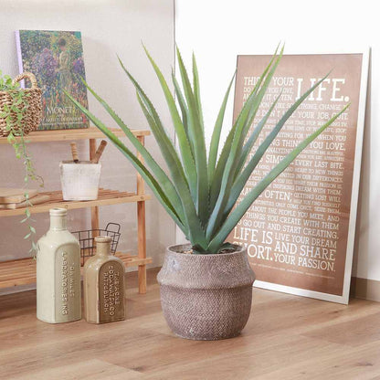 Fake Green Aloe M Cement Pot 41136