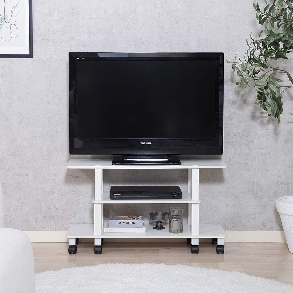 Fit TV Stand with Casters - Oak White