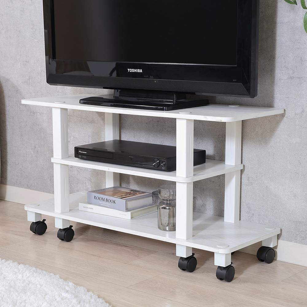 Fit TV Stand with Casters - Oak White