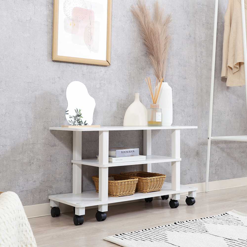 Fit TV Stand with Casters - Oak White