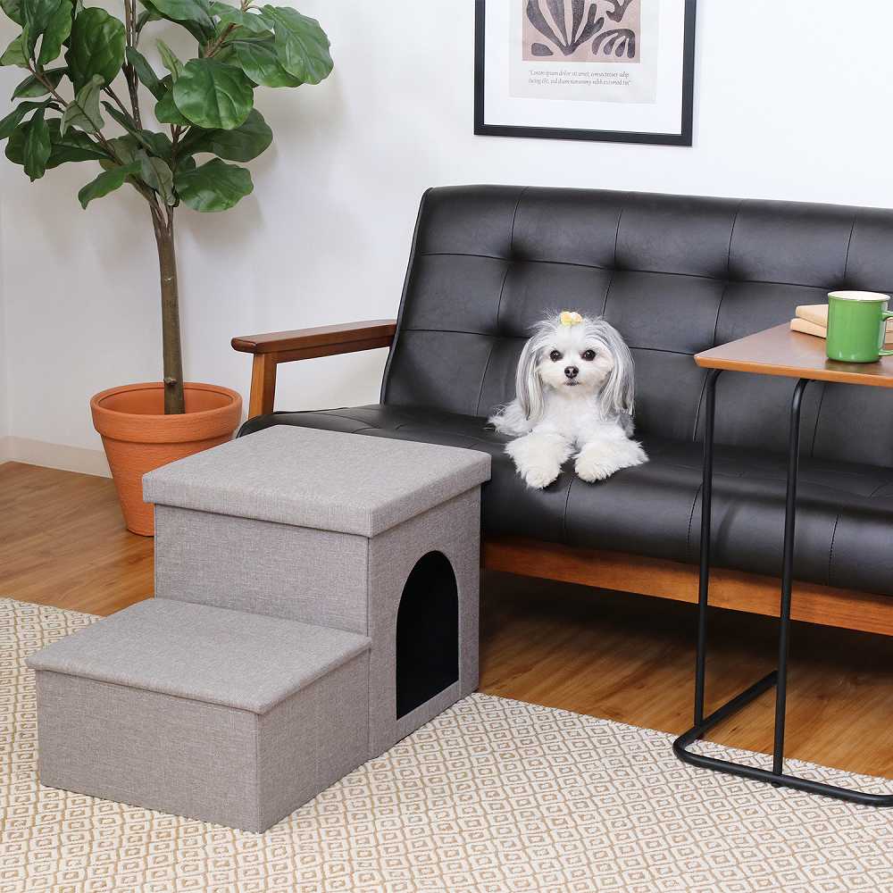 Pet Step & House with Storage - Light Gray