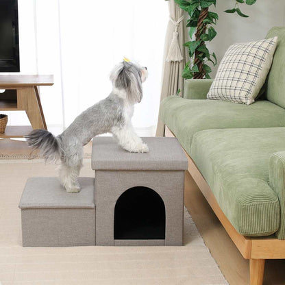 Pet Step & House with Storage - Light Gray