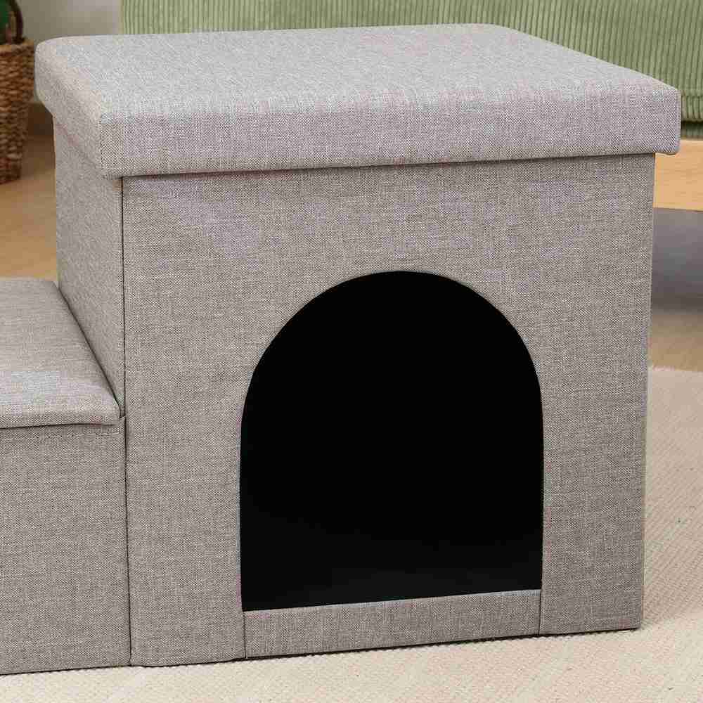 Pet Step & House with Storage - Light Gray