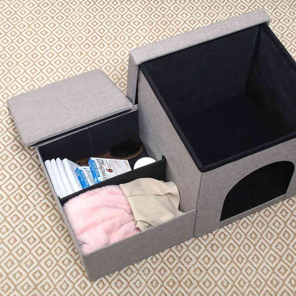 Pet Step & House with Storage - Light Gray