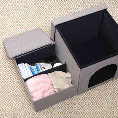 Pet Step & House with Storage - Light Gray