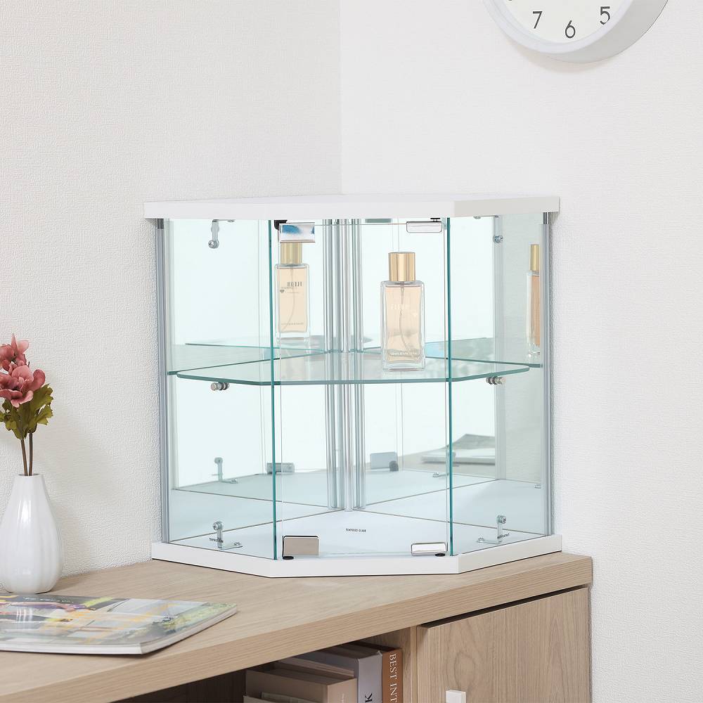Tabletop Glass Collection Case - Corner - White