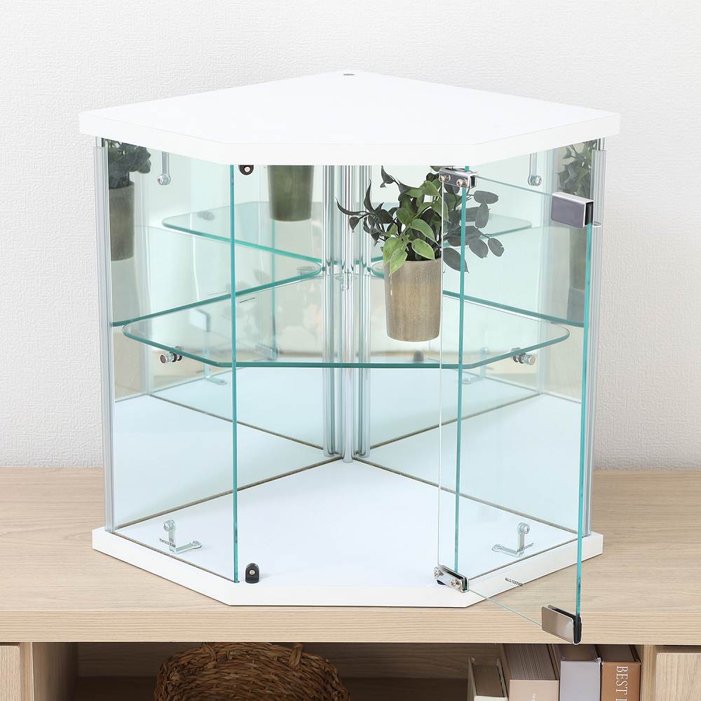Tabletop Glass Collection Case - Corner - White