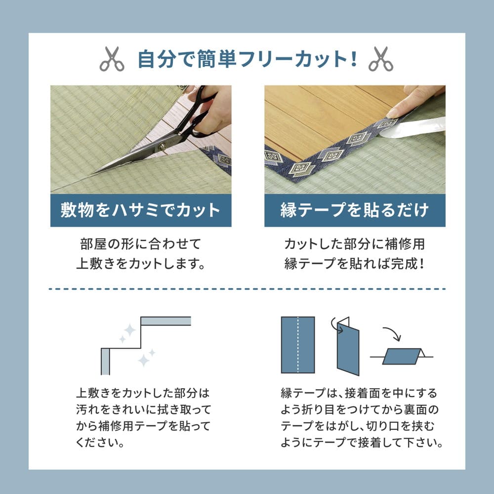 Free-Cut Backed Igusa Carpet Edo 8-Tatami with Repair Tape