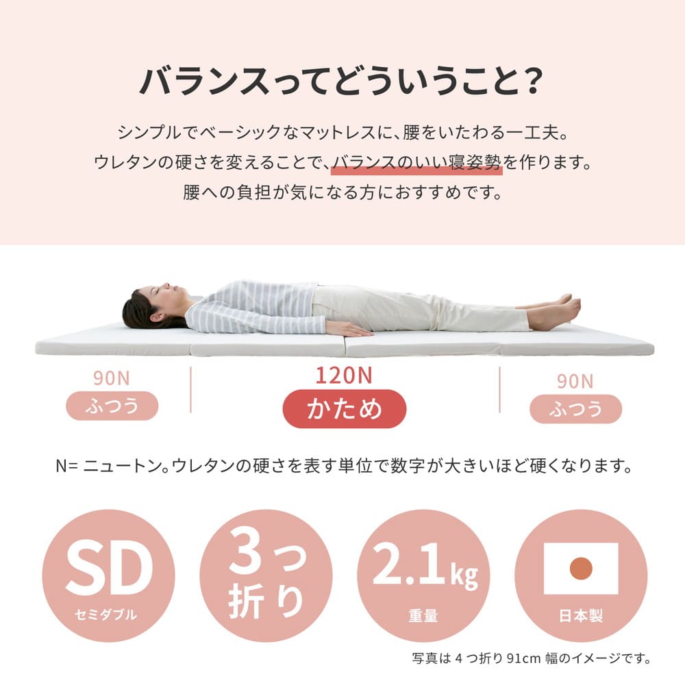 3-Fold 5cm Mattress Semi-Double