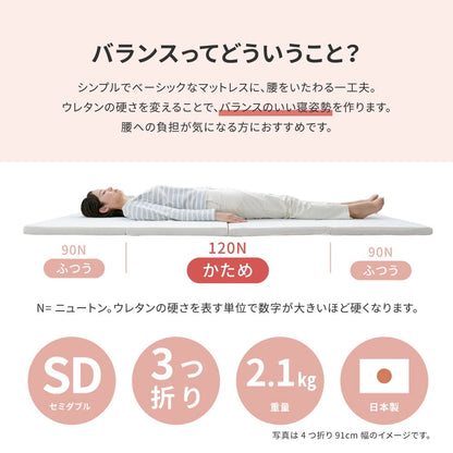 3-Fold 5cm Mattress Semi-Double