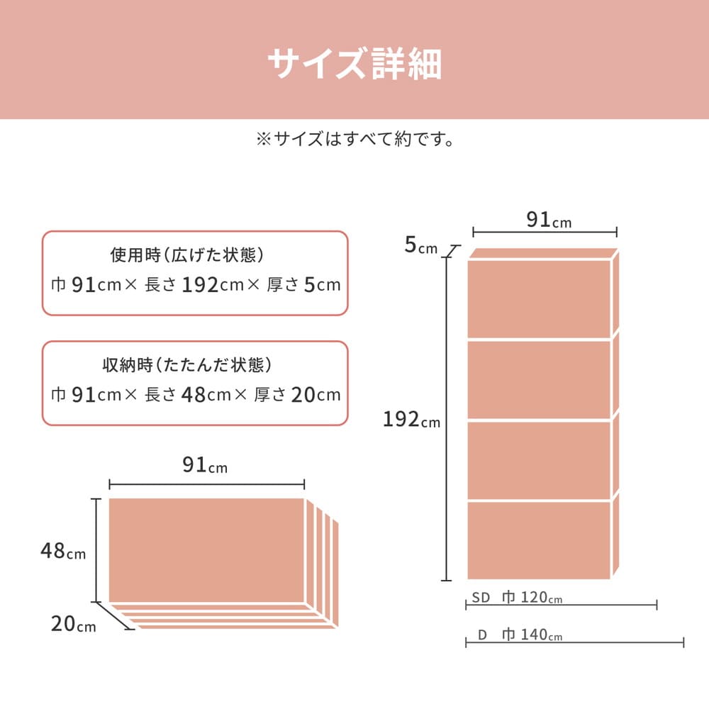 4-Fold 5cm Mattress, Ivory, Single