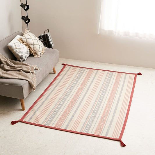 Washable Indian Cotton Rug with Non-Slip Backing - Red 130×185