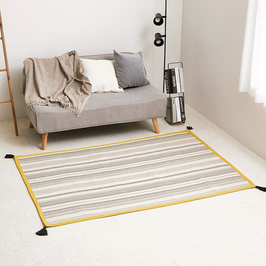 Washable Indian Cotton Rug with Non-Slip Backing - Black 130×185