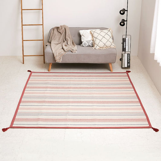 Washable Indian Cotton Rug with Non-Slip Backing - Red 185×185