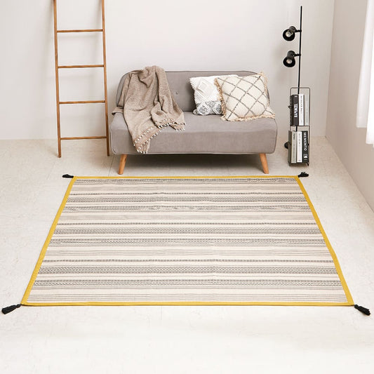Washable Indian Cotton Rug with Non-Slip Backing - Black 185×185