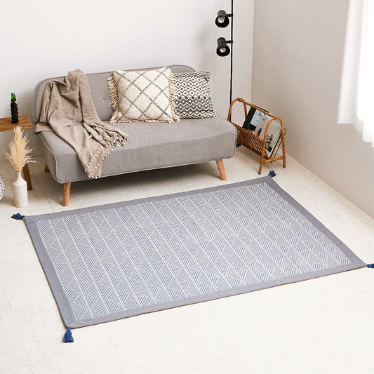 Washable Indian Cotton Rug, with Non-Slip, Navy, 130×185
