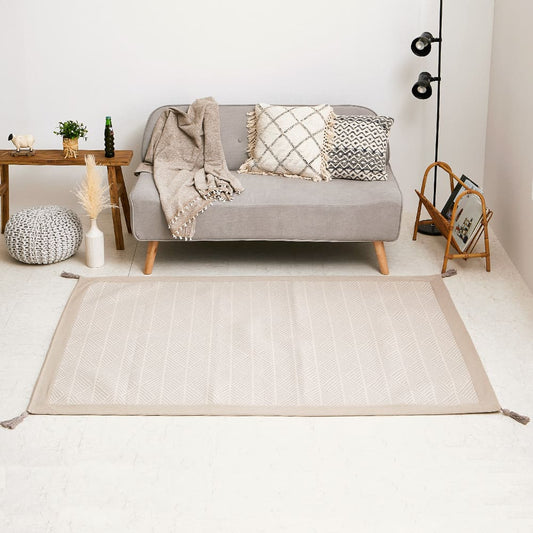 Washable Indian Cotton Rug, with Non-Slip, White, 130×185