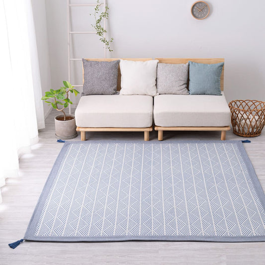 Washable Indian Cotton Rug, with Non-Slip, Navy, 185×185