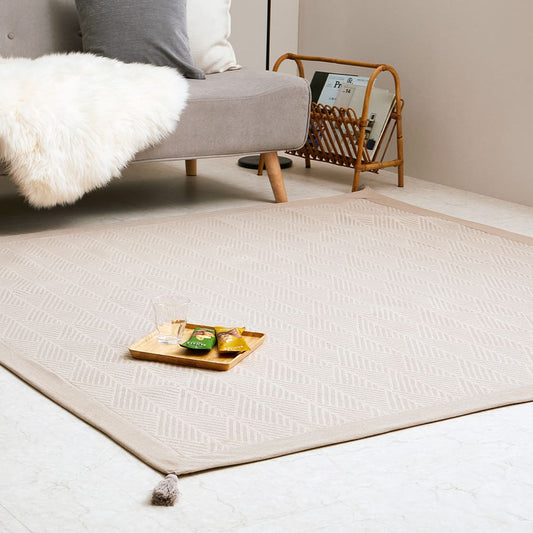 Washable Indian Cotton Rug, with Non-Slip, White, 185×185