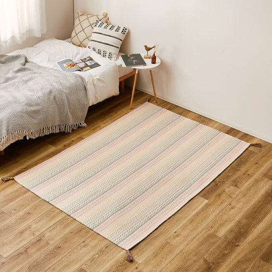 Washable Indian Cotton Rug, Hashina, with Non-Slip, 130×185