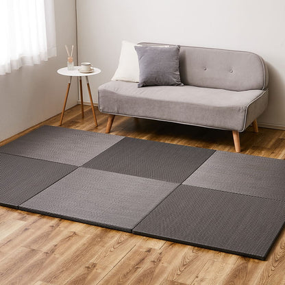 Water-Washable Tatami Mats in Gray, Herringbone Pattern, Set of 6