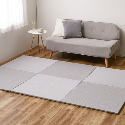 Water-Washable Tatami Mats in Light Gray, Herringbone Pattern, Set of 6
