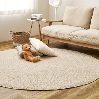 100% Cotton Ibul Rug Mat Decor Round Beige