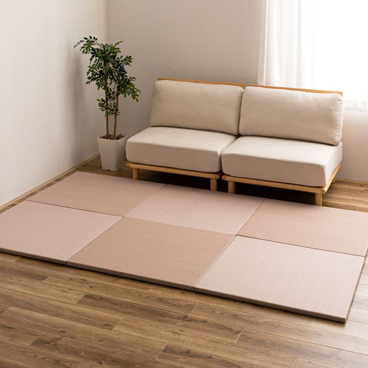 Water-Washable Rush Grass-like Tatami Mat (Oboro, Pink) 6 Pieces