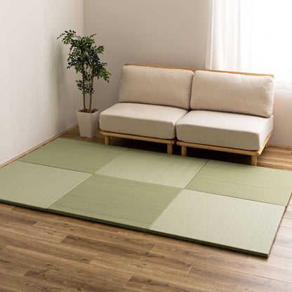 Water-Washable Rush Grass-like Tatami Mat (Oboro, Green) 6 Pieces