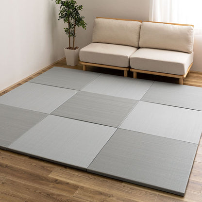 Water-Washable Rush Grass-like Tatami Mat (Oboro, Blue) 9 Pieces