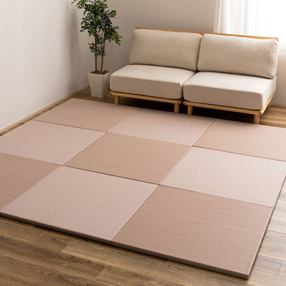 Water-Washable Rush Grass-like Tatami Mat (Oboro, Pink) 9 Pieces