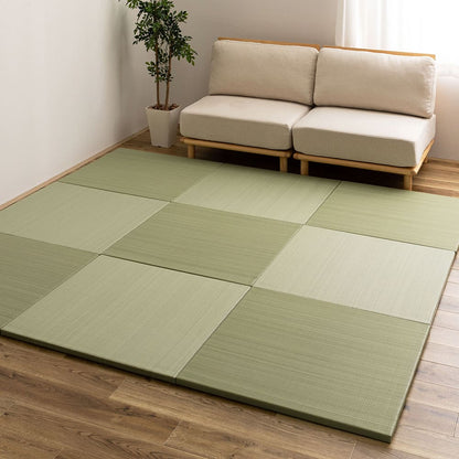 Water-Washable Rush Grass-like Tatami Mat (Oboro, Green) 9 Pieces
