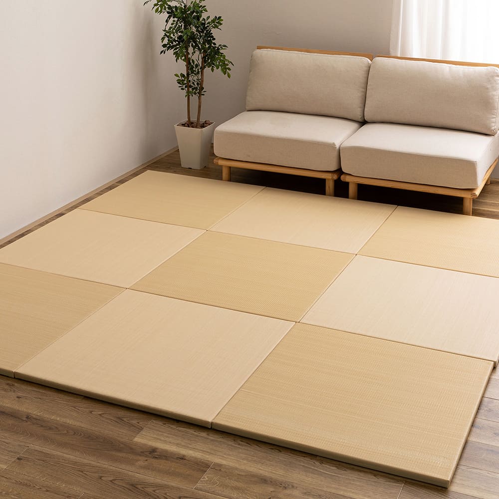 Water-Washable Rush Grass-like Tatami Mat (Oboro, Beige) 9 Pieces