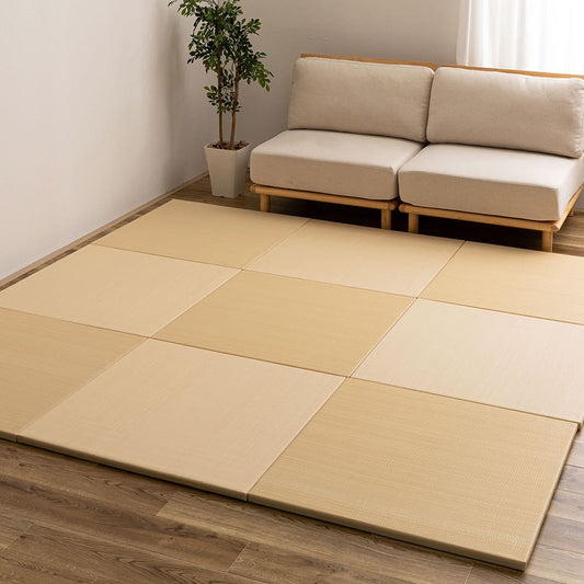Water-Washable Rush Grass-like Tatami Mat (Oboro, Beige) 9 Pieces