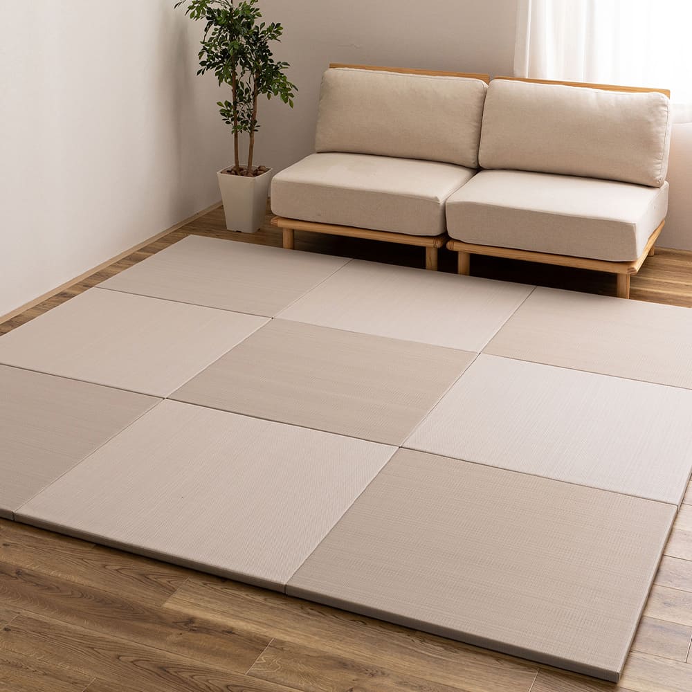 Water-Washable Rush Grass-like Tatami Mat (Oboro, Gray) 12 Pieces