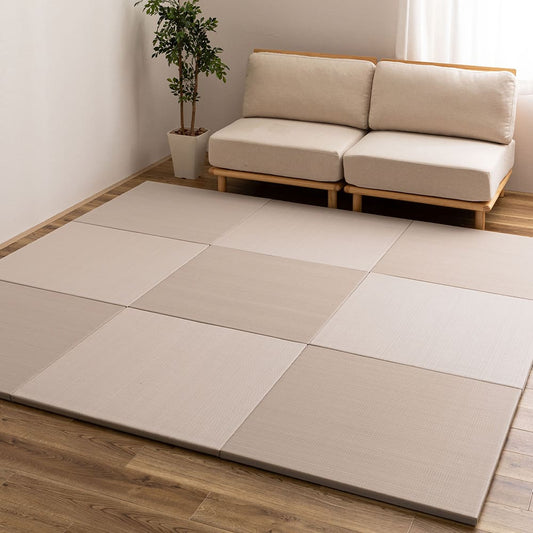 Water-Washable Rush Grass-like Tatami Mat (Oboro, Gray) 12 Pieces