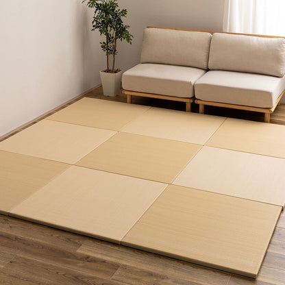 Water-Washable Rush Grass-like Tatami Mat (Oboro, Beige) 12 Pieces