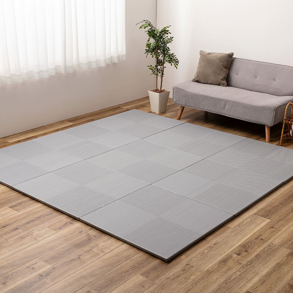 Water-Washable Tatami Mats in Blue, Checkerboard Pattern, Set of 9