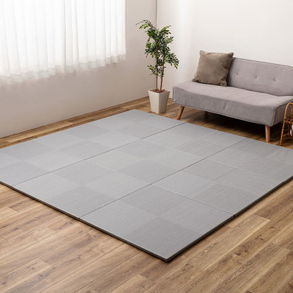 Water-Washable Tatami Mats in Blue, Checkerboard Pattern, Set of 12