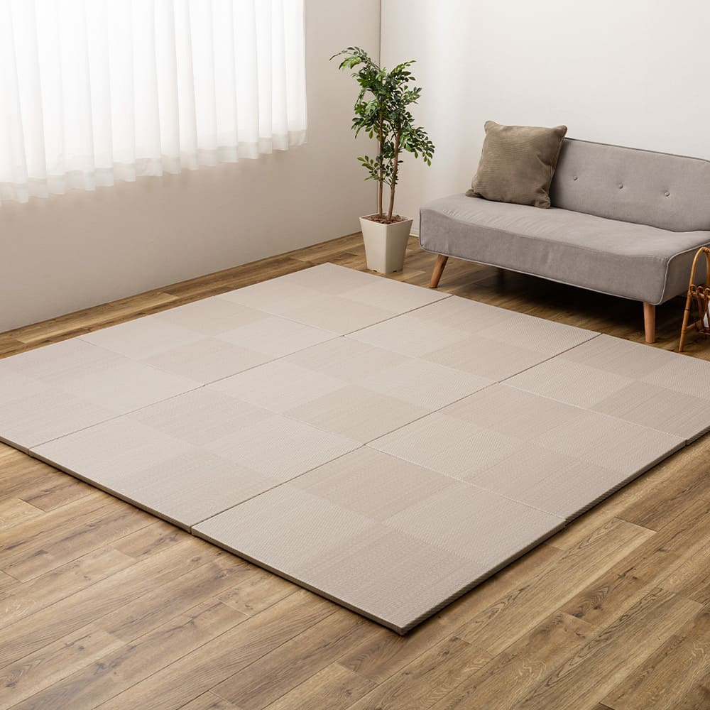 Water-Washable Tatami Mats in Gray, Checkerboard Pattern, Set of 6